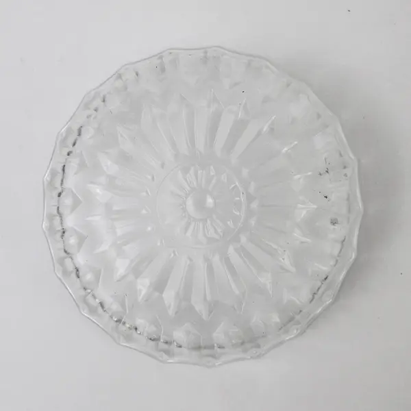 Vintage Clear Pressed Glass Bowl Vertical Rib Sunburst Base 4.5in