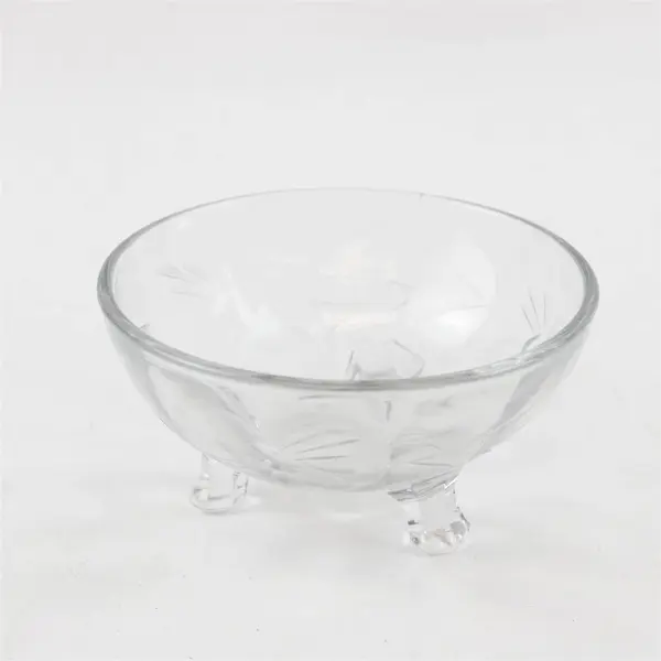 Vintage Pressed Clear Glass Footed Candy Dish Etched Floral