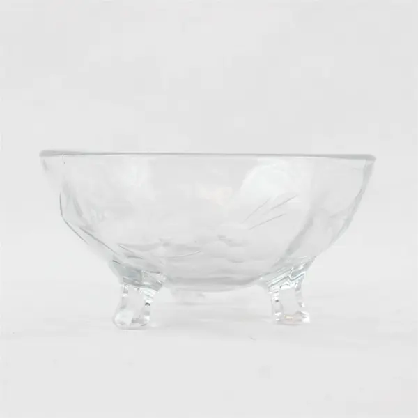 Vintage Pressed Clear Glass Footed Candy Dish Etched Floral