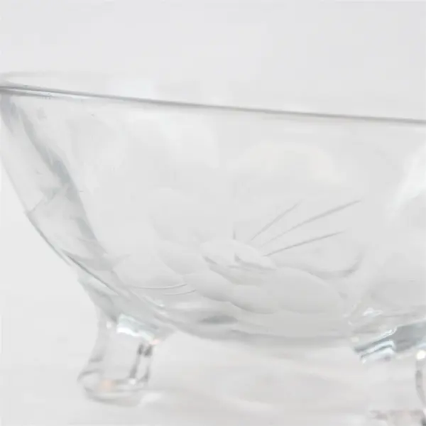 Vintage Pressed Clear Glass Footed Candy Dish Etched Floral