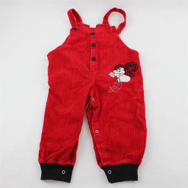 Vintage Squirrel Applique Red Overalls Baby's Size 24 Months Flawed