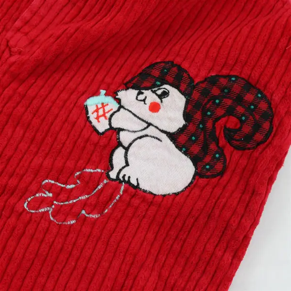 Vintage Squirrel Applique Red Overalls Baby's Size 24 Months Flawed