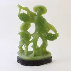 Vintage Gino Ruggeri Green Resin Carved Peasant Fisherman Asian Figure