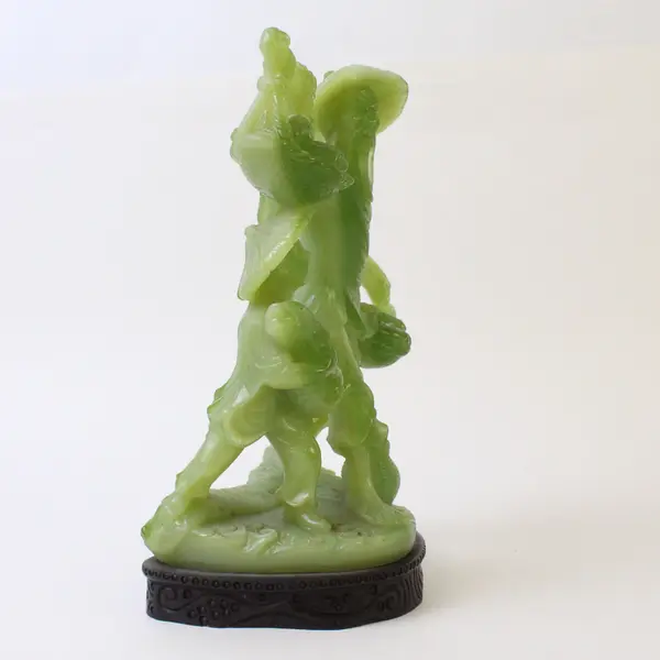 Vintage Gino Ruggeri Green Resin Carved Peasant Fisherman Asian Figure