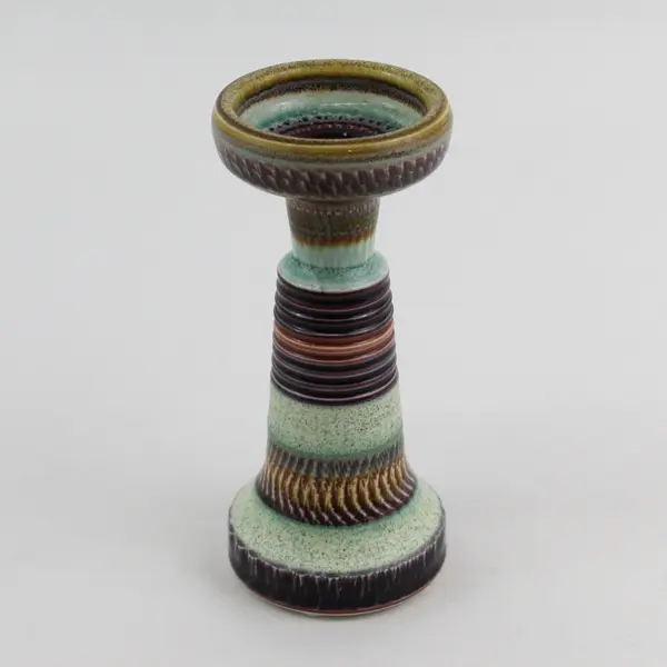 Handcrafted Art Pottery Striped Candle Holder Signed 