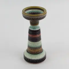 Handcrafted Art Pottery Striped Candle Holder Signed 