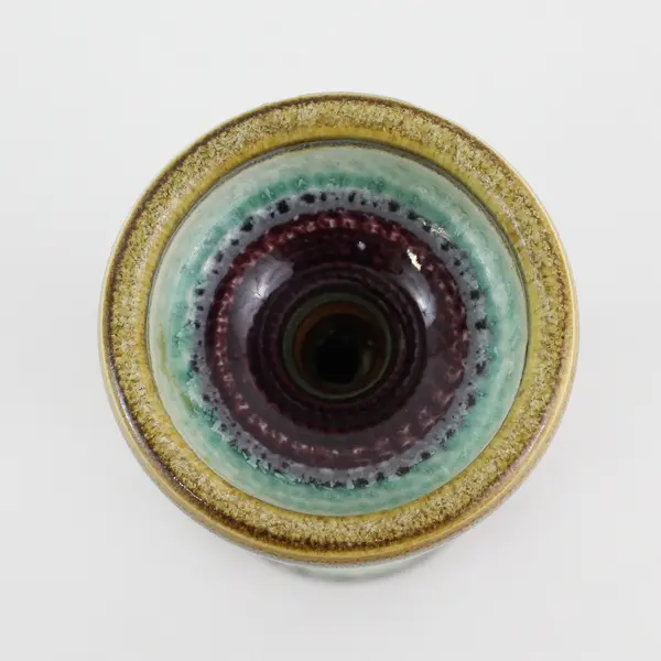 Handcrafted Art Pottery Striped Candle Holder Signed 