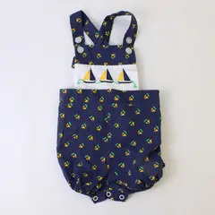 2 Cute Sailboat Design Navy Blue Overalls Baby's Size 3/6 Months