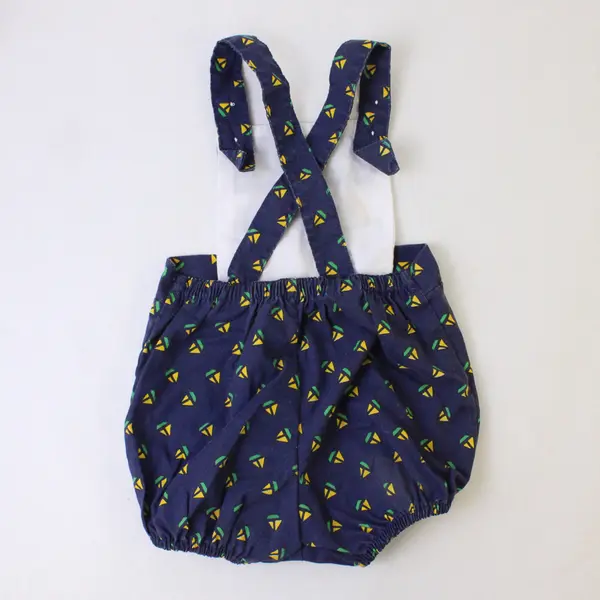 2 Cute Sailboat Design Navy Blue Overalls Baby's Size 3/6 Months