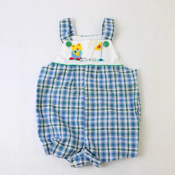 Vintage Baby Togs Golfing Bear Plaid Overalls Baby's Size 3-6 Mos FLAWED