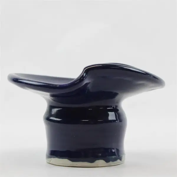 Cobalt Blue Ruffled Edge Flower Frog Bowl Vintage Glazed Pottery