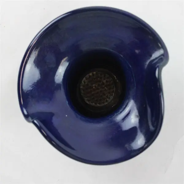 Cobalt Blue Ruffled Edge Flower Frog Bowl Vintage Glazed Pottery