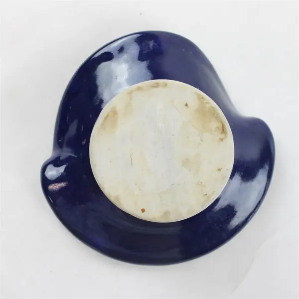 Cobalt Blue Ruffled Edge Flower Frog Bowl Vintage Glazed Pottery