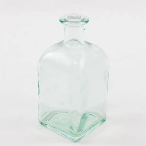 Vintage Pre-1930 Clear Glass Apothecary Bottle Squared Base Round Neck