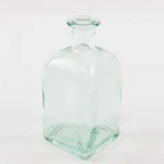 Vintage Pre-1930 Clear Glass Apothecary Bottle Squared Base Round Neck