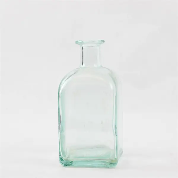 Vintage Pre-1930 Clear Glass Apothecary Bottle Squared Base Round Neck