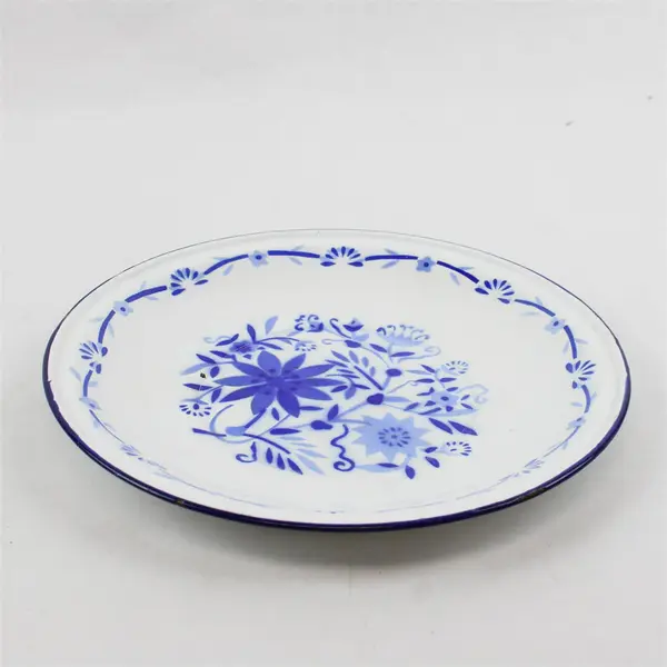 Vintage Blue & White Enamelware Plate 10.5in Rustic Collectible