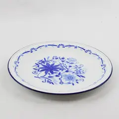 Vintage Blue & White Enamelware Plate 10.5in Rustic Collectible