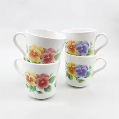 VTG Set of 4 Corning Corelle Summer Blush Coffee Mugs Pansy Pink Blue Yellow