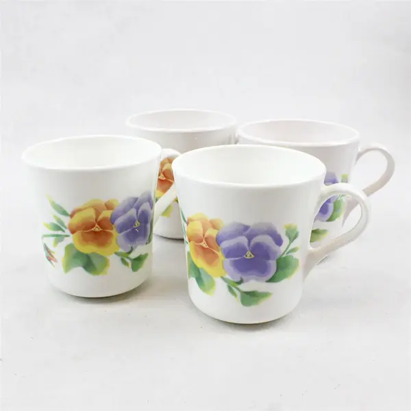 VTG Set of 4 Corning Corelle Summer Blush Coffee Mugs Pansy Pink Blue Yellow