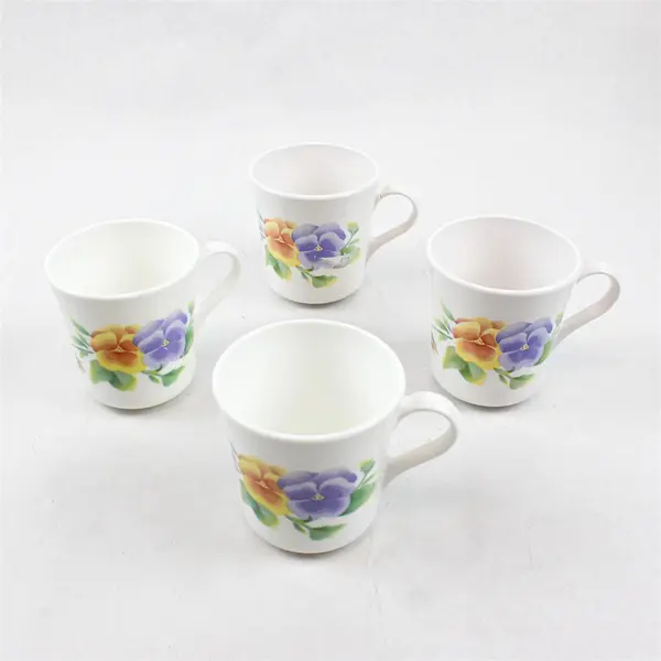 VTG Set of 4 Corning Corelle Summer Blush Coffee Mugs Pansy Pink Blue Yellow
