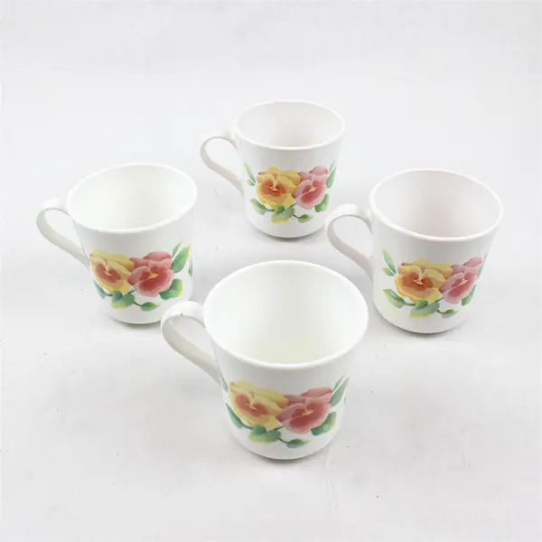 VTG Set of 4 Corning Corelle Summer Blush Coffee Mugs Pansy Pink Blue Yellow