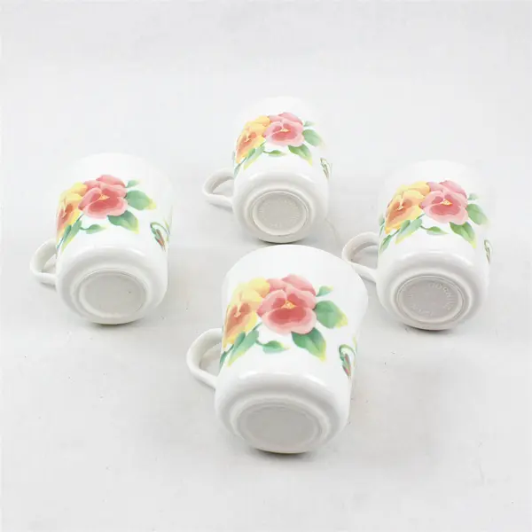 VTG Set of 4 Corning Corelle Summer Blush Coffee Mugs Pansy Pink Blue Yellow