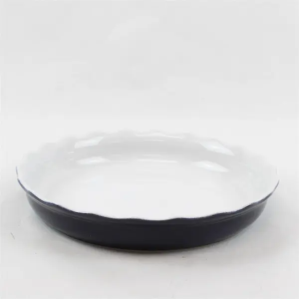Vintage Emilie Henry Cobalt Ruffled Edge Pie Dish 11.75" White Interior