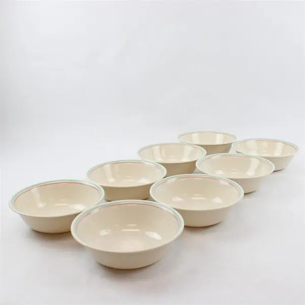 Set of 8 Corelle Forever Young Cereal Bowls White Teal & Pink Stripe