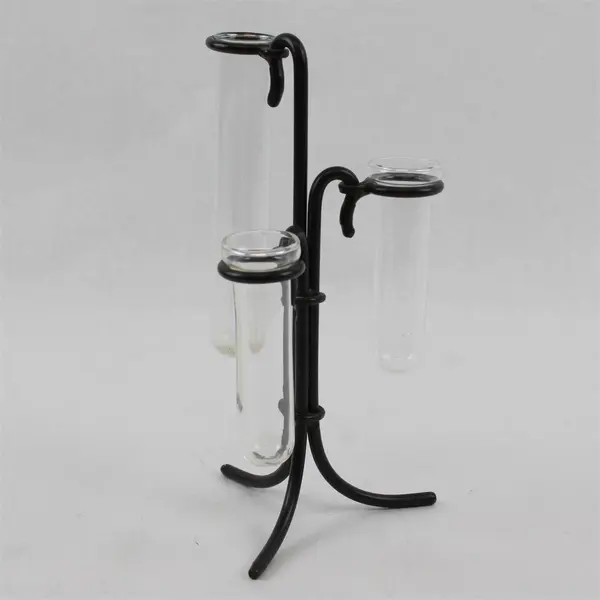 Contemporary Glass Test Tube Bud Vase w/ Black Metal Stand - Tabletop