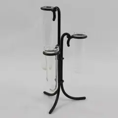 Contemporary Glass Test Tube Bud Vase w/ Black Metal Stand - Tabletop