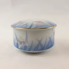 Vintage Otagiri Japan Hand-Painted Porcelain Trinket Box Iris Floral Gold Trim