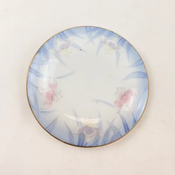 Vintage Otagiri Japan Hand-Painted Porcelain Trinket Box Iris Floral Gold Trim
