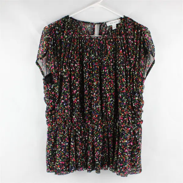 Nine West Sheer Multicolor Spotted Polka Dot Ruffled Blouse Women's Large
