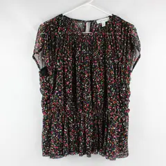 Nine West Sheer Multicolor Spotted Polka Dot Ruffled Blouse Women's Large
