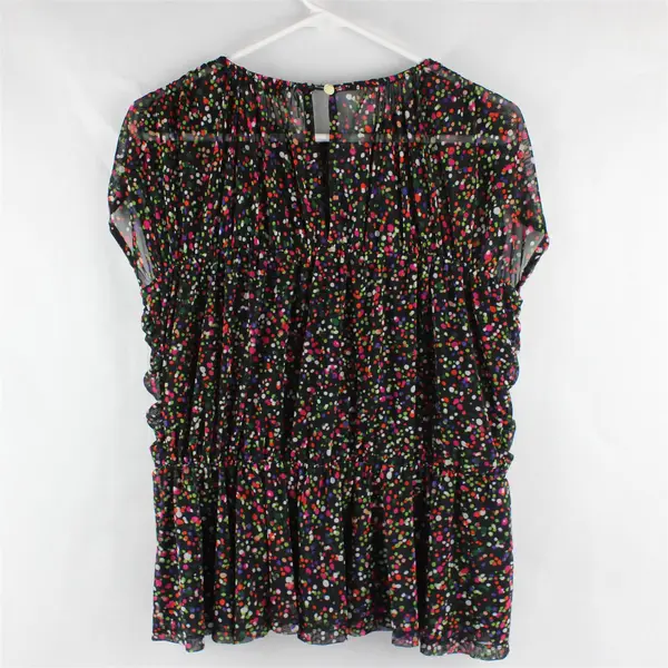 Nine West Sheer Multicolor Spotted Polka Dot Ruffled Blouse Women's Large