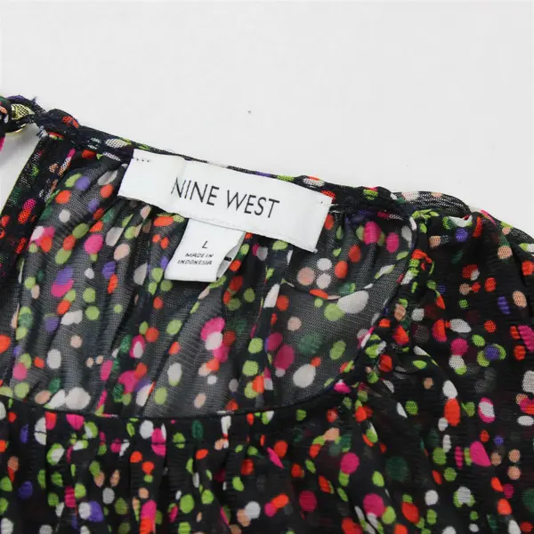 Nine West Sheer Multicolor Spotted Polka Dot Ruffled Blouse Women's Large