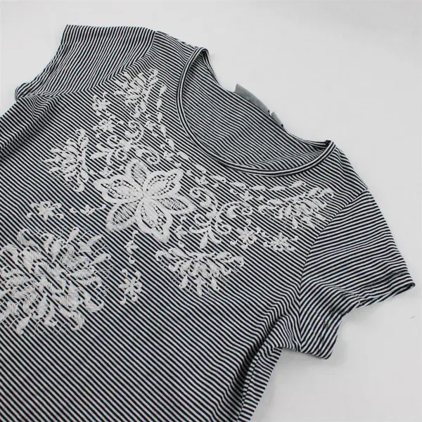 Jason Maxwell Black and White Striped Floral Graphic T-Shirt Women's Medium