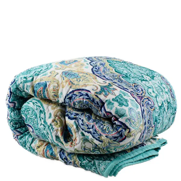 Mainstays Teal/White Paisley Patterned Queen Sized Bed Comforter 100% Polyester