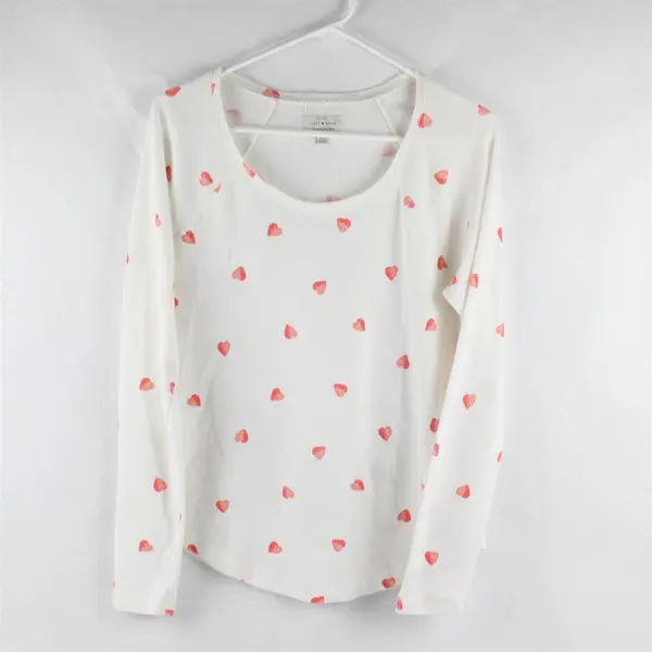 Lucky Brand Pink Heart Pattern White Long-Sleeved Shirt Women's Large