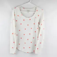 Lucky Brand Pink Heart Pattern White Long-Sleeved Shirt Women's Large