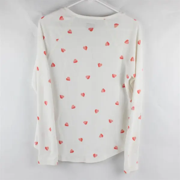 Lucky Brand Pink Heart Pattern White Long-Sleeved Shirt Women's Large