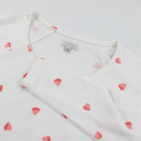 Lucky Brand Pink Heart Pattern White Long-Sleeved Shirt Women's Large