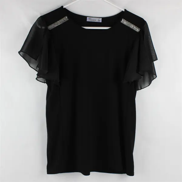 89th + Madison Black Bedazzled Butterfly Sleeve Blouse Women's Small