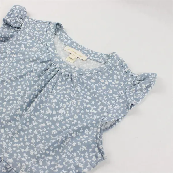 Monteau Light Blue and White Floral Pattern Tiered Blouse Women's Medium