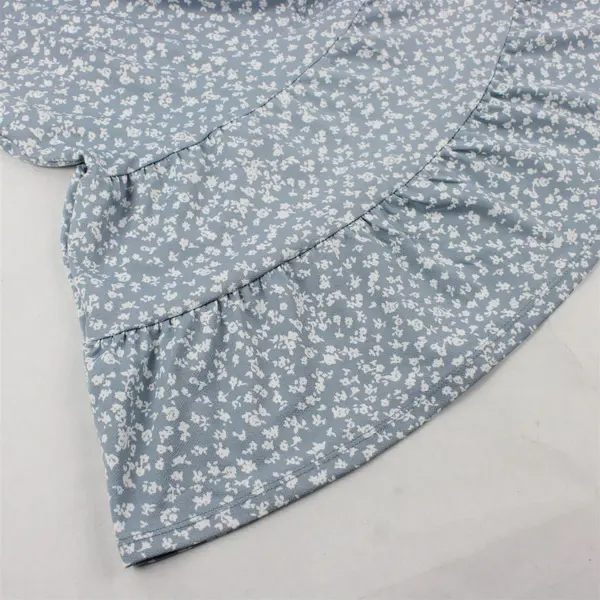 Monteau Light Blue and White Floral Pattern Tiered Blouse Women's Medium