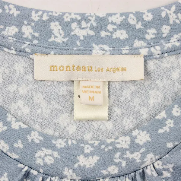 Monteau Light Blue and White Floral Pattern Tiered Blouse Women's Medium