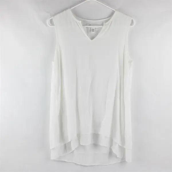 Cristina B Sheer White Sleeveless V-Neck Blouse Women's Small