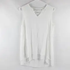 Cristina B Sheer White Sleeveless V-Neck Blouse Women's Small