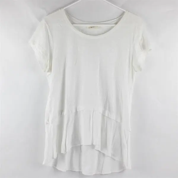 Style & Co. Sheer White Short-Sleeved Tiered Top Women's Small